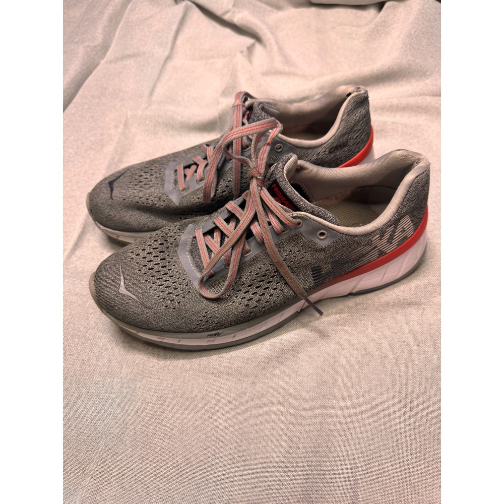 Hoka One One Cavu Womens 8.5 Running Shoes Grey Coral Athletic Sneakers 1019282